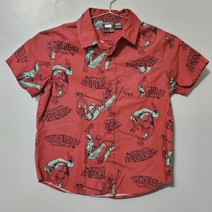 Marvel Red Short-Sleeve Spider-Man Button-Up Shirt Cotton Boy's Size Medium